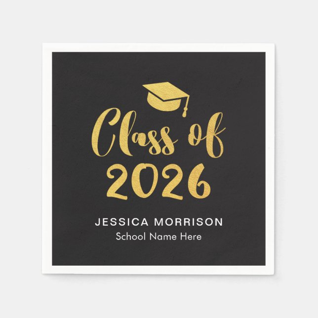 Gold Script Class of 2026 Graduation Party Napkins (Front)