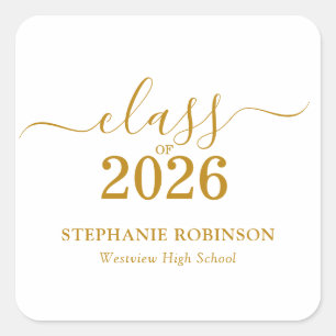 Gold Script Class of 2026 Graduation Party Square Sticker
