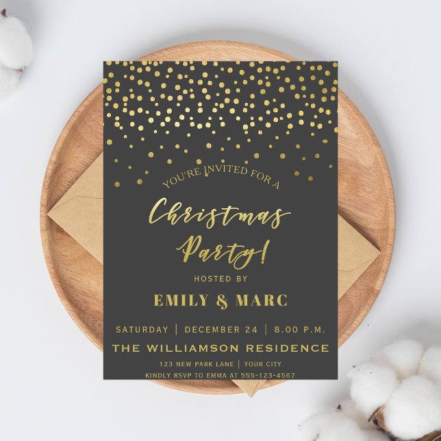 Gold Script & Confetti | Christmas Party Invitation (Creator Uploaded)