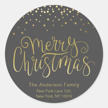 Gold Script & Confetti Christmas return Address