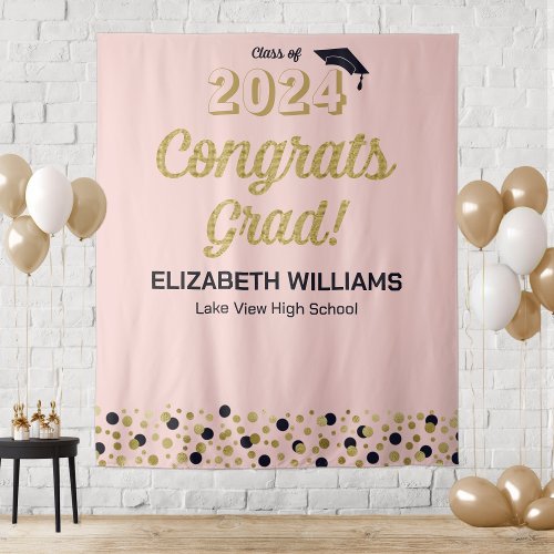 Gold Script Confetti Congrats Grad Pink Backdrop