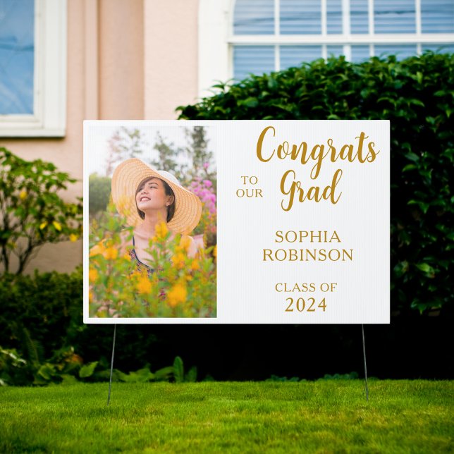 Gold Script Congrats Grad Photo Sign (Creator Uploaded)
