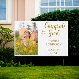 Gold Script Congrats Grad Photo Sign