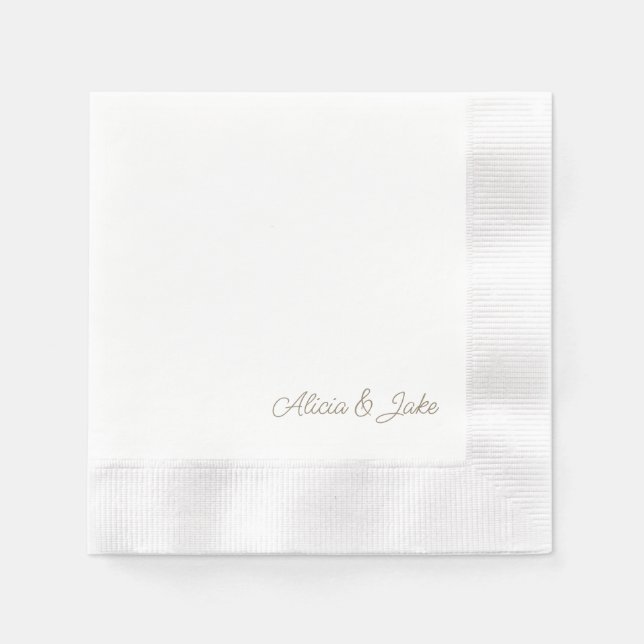 Gold Script Couple Names Personalized Wedding Napkins (Front)