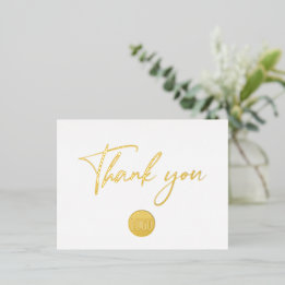 Gold Script Custom Business logo text Thank You Foil Holiday Postcard