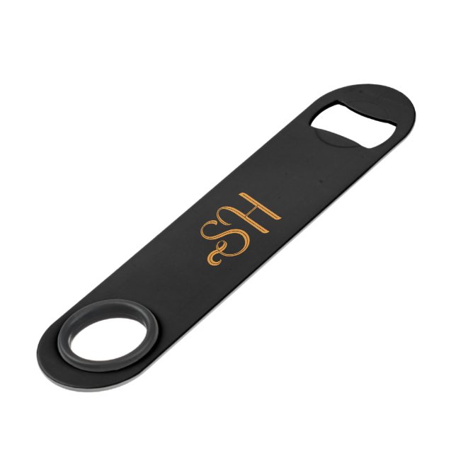 Gold script custom initials black bar key (Front Angled)