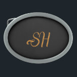 Gold script custom initials black belt buckle<br><div class="desc">Gold script custom initials on black background simple design.</div>