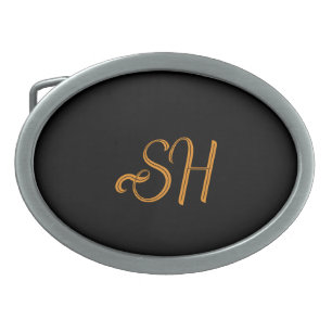 Gold script custom initials black belt buckle