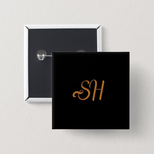 Gold script custom initials black button (Front & Back)
