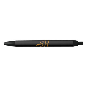 Gold script custom initials black pen