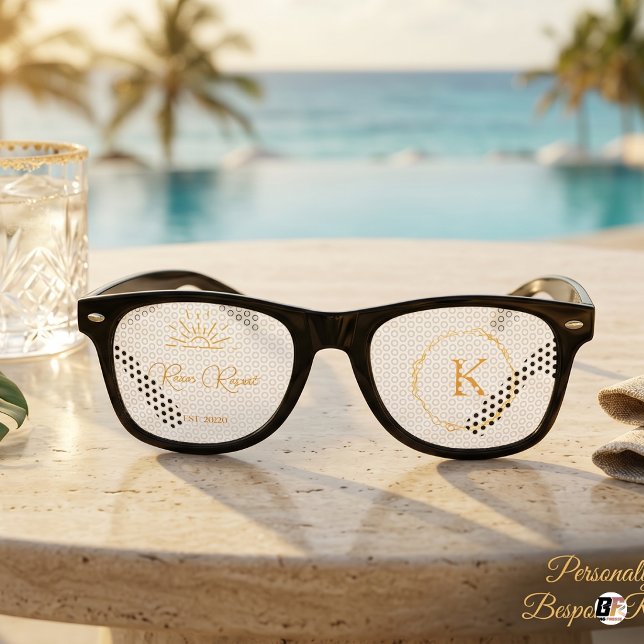 Gold Script & Custom Monogram Personalized Wedding Retro Sunglasses (Creator Uploaded)