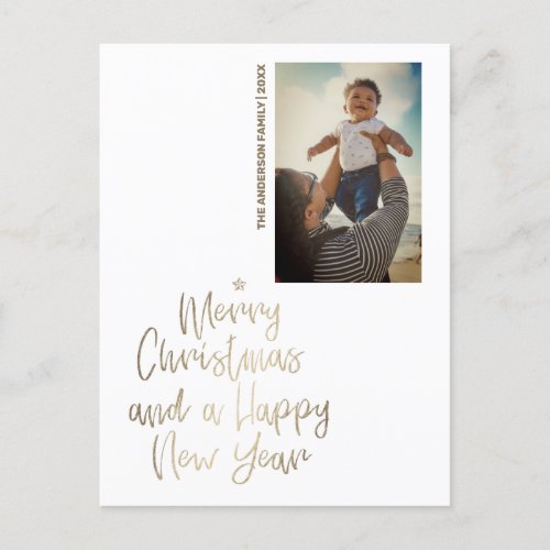 Gold Script Custom Photo Christmas  Holiday Postcard