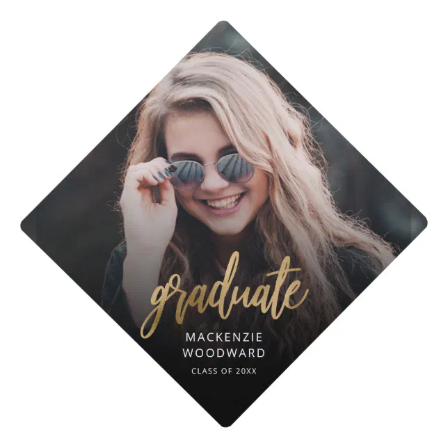 Gold Script Custom Photo Graduation Graduation Cap | Zazzle