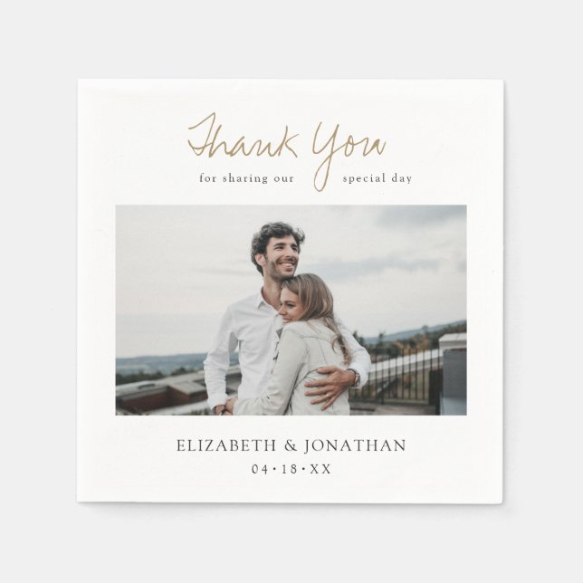 Gold Script Custom Photo Wedding Napkins (Front)