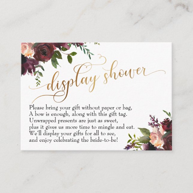 Gold Script Display Bridal Shower Floral Gift Card (Front)