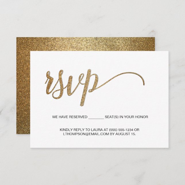 Gold Script electronic RSVP wedding Reserved Seat Enclosure Card (Front/Back)