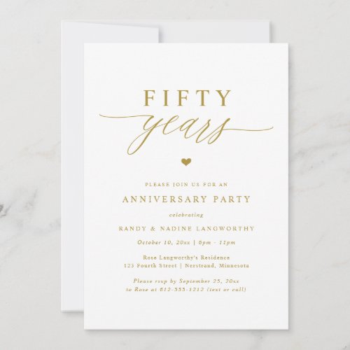 Gold Script Elegant 50th Wedding Anniversary Party
