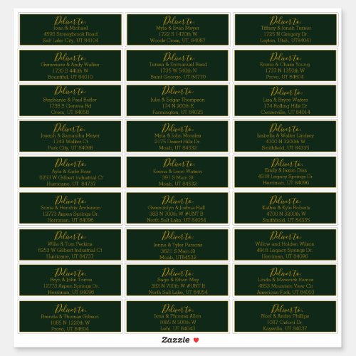 Gold Script Emerald Green Wedding Address Labels