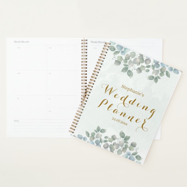 Gold Script eucalyptus watecolor wedding planner (Display)