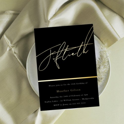 Gold Script Fiftieth 50th Birthday Party Golden Foil Invitation