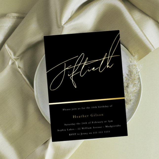 Gold Script Fiftieth 50th Birthday Party Golden Foil Invitation (Creator Uploaded)