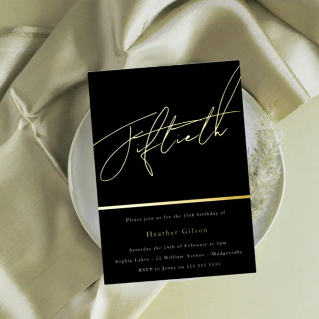 Gold Script Fiftieth 50th Birthday Party Golden Foil Invitation | Zazzle