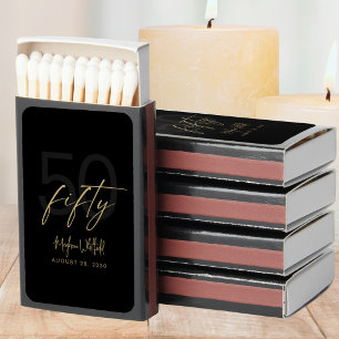 Gold Script Fifty Name 50th Birthday Party Matchboxes