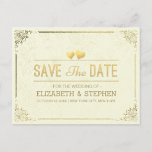 Gold Script Floral Frame Wedding Save The Date Announcement Postcard