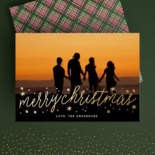 Gold Script Full Photo Merry Christmas Foil Holiday Card