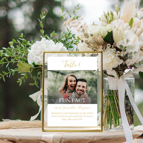 Gold Script Fun Facts Photo Wedding Table Number