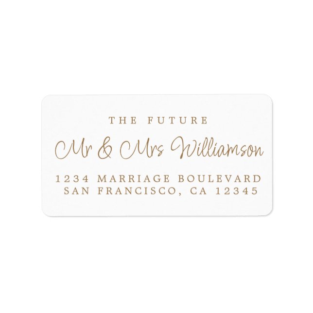 Gold Script Future Mr Mrs Wedding Return Address Label (Front)