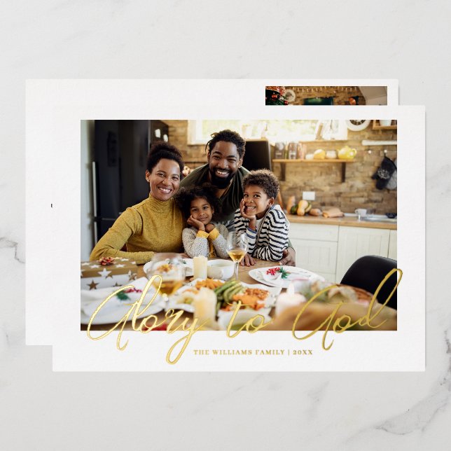Gold Script | Glory to God Christmas Holiday Photo (Front/Back)