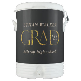 gold script grad monogram party beverage cooler