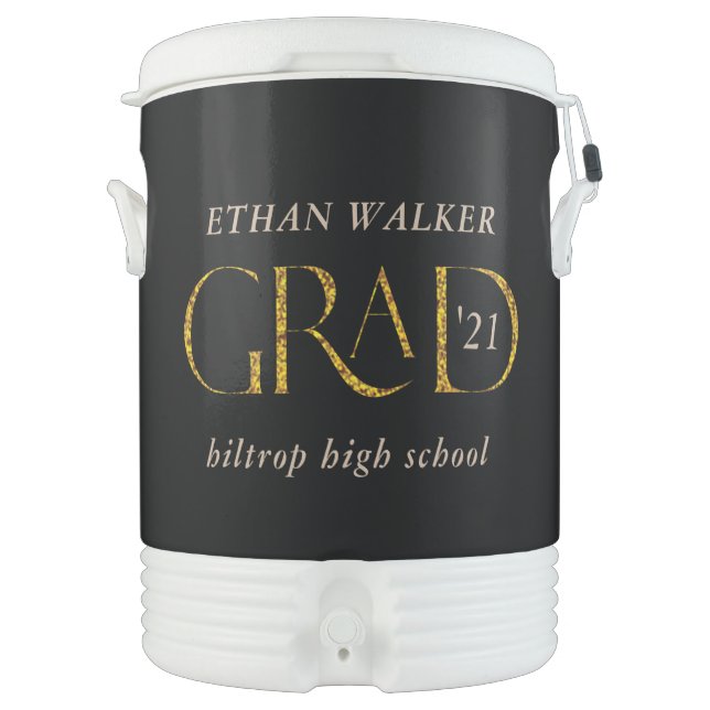 gold script grad monogram party beverage cooler (Front)