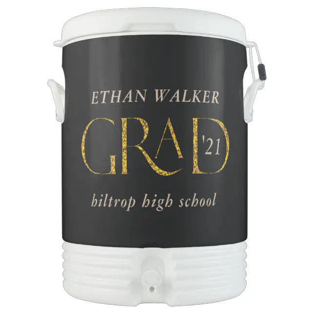 gold script grad monogram party beverage cooler | Zazzle