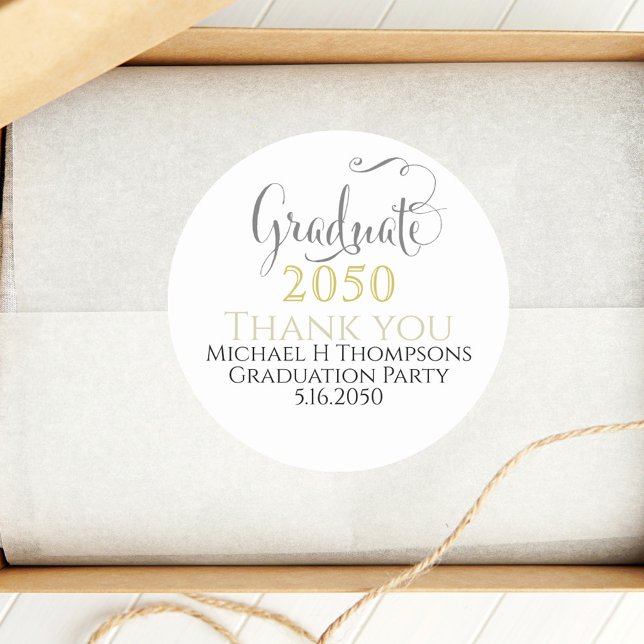 Gold Script Grad Party Favor Stickers Elegant Chi  (Black and gold graduation party favor script sticker.)