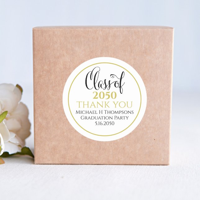 Gold Script Grad Party Label Stickers Modern Style (Creator Uploaded)