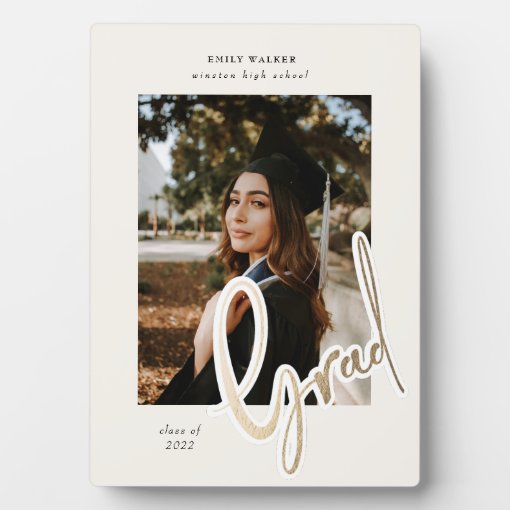 gold script graduation announcement photo card pla plaque | Zazzle