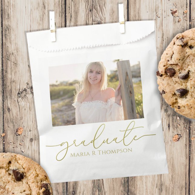 Gold Script Graduation Party Custom Photo Favor Bag (Creator Uploaded)