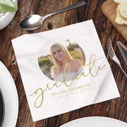 Gold Script Graduation Party Photo Custom Napkins