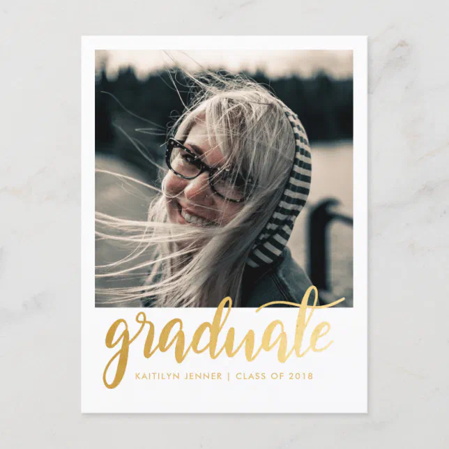 Gold Script Graduation Party | Save The Date Photo Postcard | Zazzle