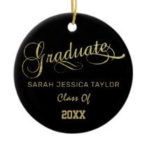 Gold Script Graduation Photo Ceramic Ornament