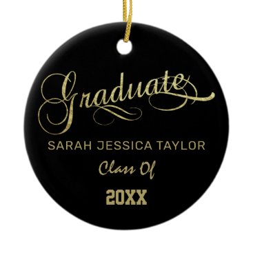 Gold Script Graduation Photo Ceramic Ornament