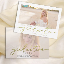 Gold Script Graduation Photo Custom Invitation