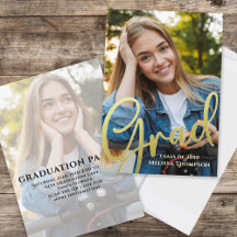 Gold Script Graduation Photo Invitation