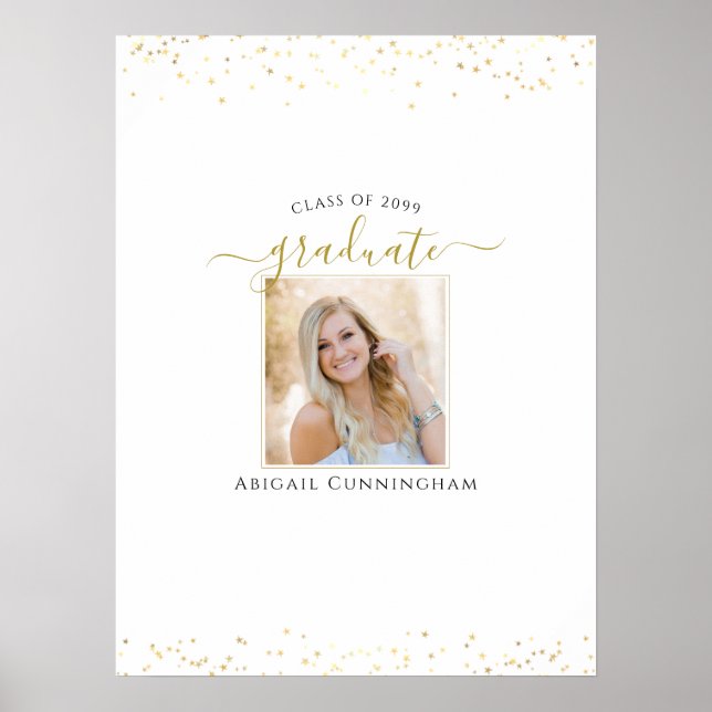 Gold Script Graduation Photo Signature Party Poster (Front)