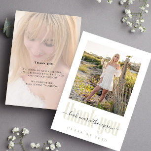 Gold Script Graduation Photo Thank You Card