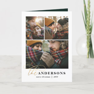Gold script green plaid backer 1 photo Christmas Holiday Card