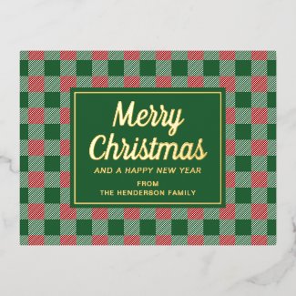 Gold Script Green Plaid Merry Christmas