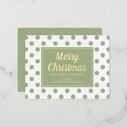 Gold Script Green Polka Dots Merry Christmas Foil Holiday Postcard